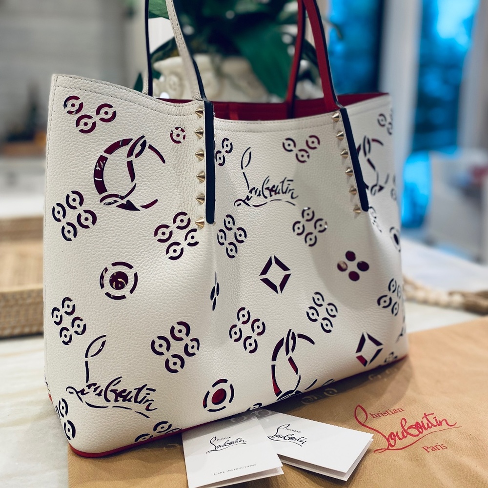 Brand New!  Small Cabarock Louboutin Perforated Leather Tote, White